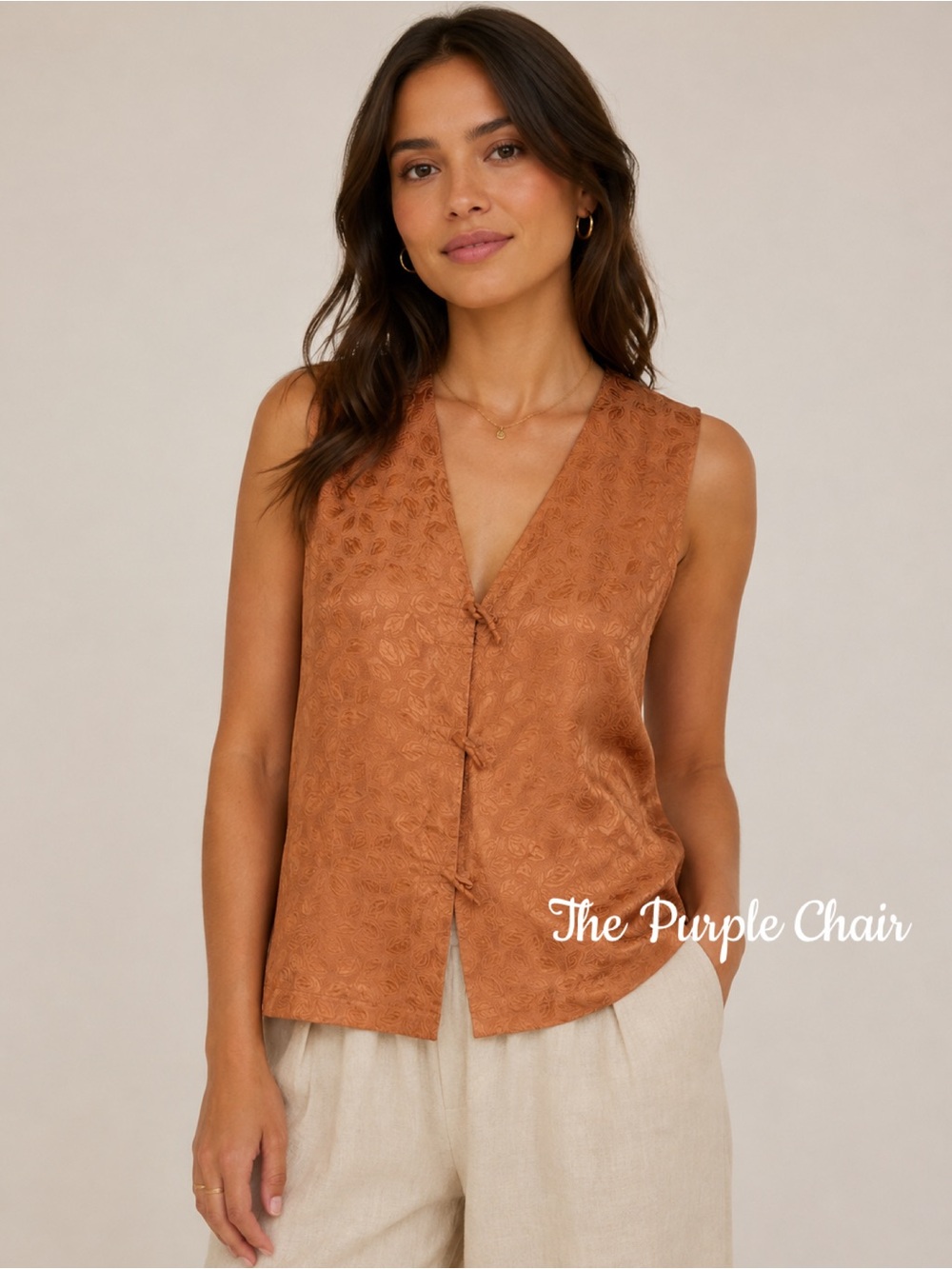 SILK LAND NWT Vintage Sleeveless 100% Pure Silk Button Down Top L